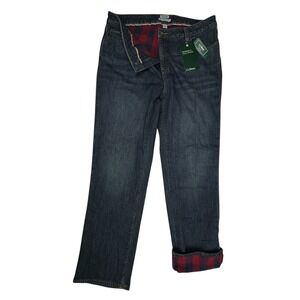 LL Bean 1912 Flannel Lined Jeans Size 14 Reg Favorite Fit Straight Dark Blue NWT